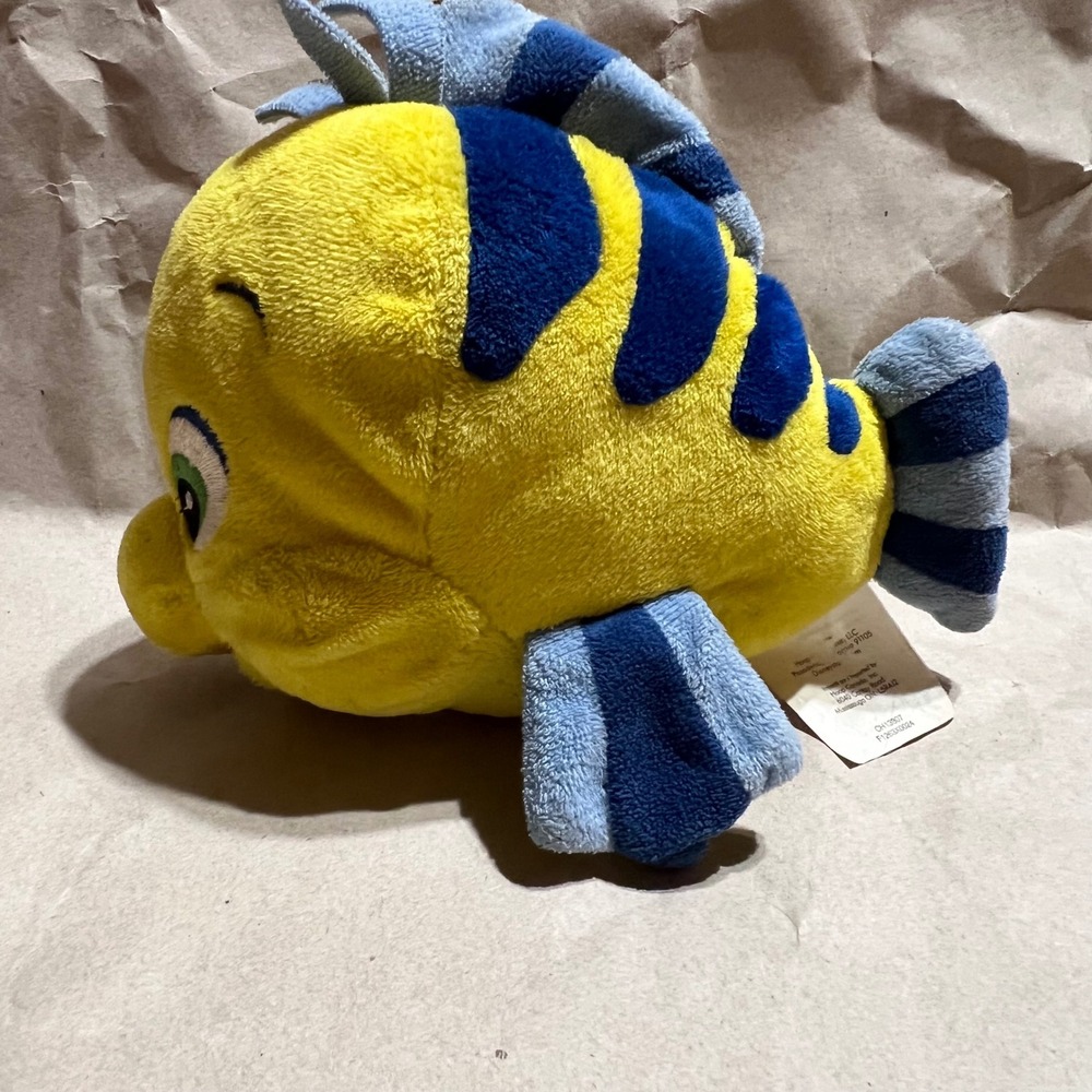 Disney Small Flounder Plush Yellow Blue The Little Mermaid Stuffed Animal 8"